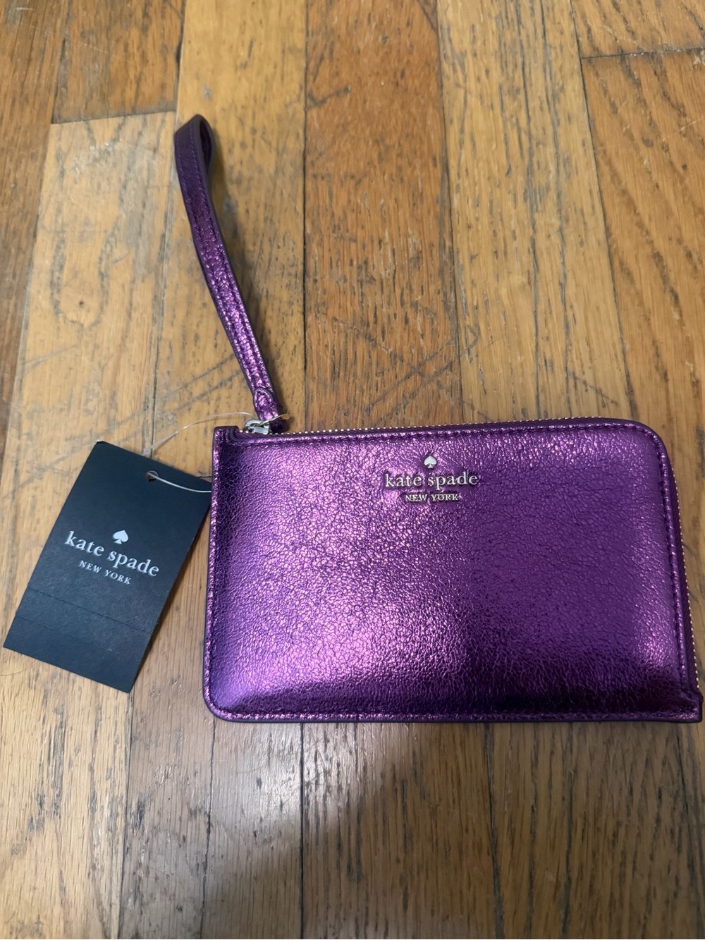 Kate Spade New York Metallic Leather Dark Raspberry Lucy Wristlet